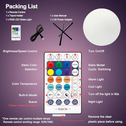 Lightdot 12-Inch Outdoor Globe Lights, RGB+CW Globe Floor Lamp with Remote - color: 15.7''RGBCW