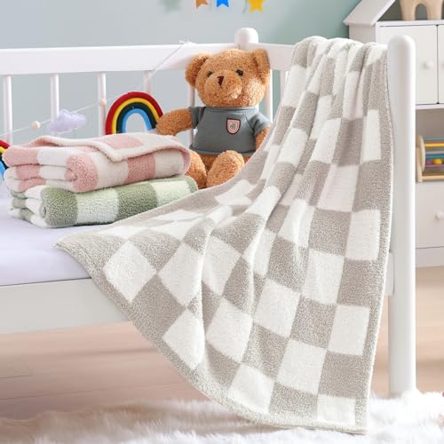 WRENSONGE Soft Checkered Throw Blanket for Couch-Cozy Warm Knitted Blankets - color: Art Taupe, size: Small(30''x40'')