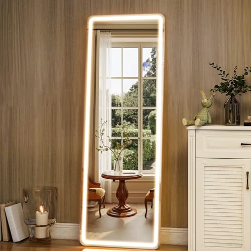 GLSLAND LED Full Length Mirror, 60"x16" Rectangle Floor Mirror with Stand - color: Rectangle, size: 60"L x 16"W