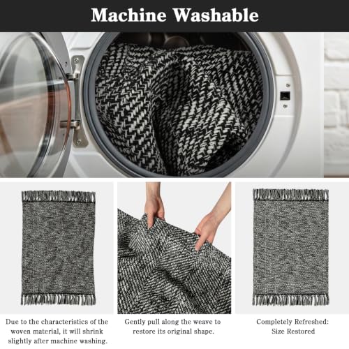 Collive 2' x 4.3' Kitchen Runner Rugs, Modern Boho Washable Bathroom Mat - color: Black/Cream, size: 2' x 4.3' (Rectangular)