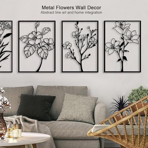 Metal Flower Wall Decor Art Living Room, Black Floral Wall Art Home Decor - size: L 15.7 x 22.5