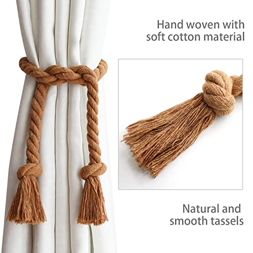 8 Pack Outdoor Curtain Tiebacks Rope, Natural Cotton Curtain Holders, Village Rural Rustic Curtain Holdbacks, Farmhouse Nautical Curtain Rope Tie Back for Drapery Patio, (Coffee) - color: Coffee Rope 8 Pack