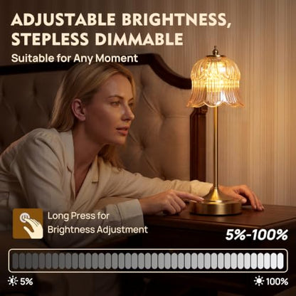 Flower Battery Operated Rechargeable Lamp Cordless, Tulip, Amber - color: Amber-Tulip