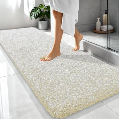 OLANLY Microfiber Bathroom Rugs 70x24, Quick Dry Bath Mat, Sand and White - color: Sand and White, size: 70" X 24"