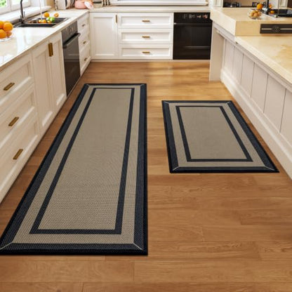 Kitchen Rugs Set, 2 PCS Non Slip Kitchen Mats, 17"x30"+17"x59" Brown - color: Linear Brown, size: 17"x59"+17"x30"