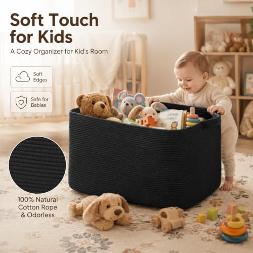OIASKET 118L Extra Large Blanket Basket, 24.8" x 17.7" x 17.2" Woven Basket - color: Black, size: 24.8"x17.7"x16.2"