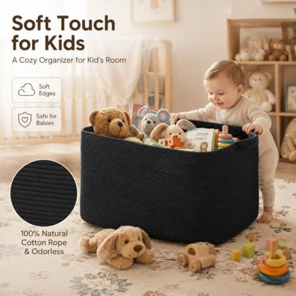 OIASKET 118L Extra Large Blanket Basket, 24.8" x 17.7" x 17.2" Woven Basket - color: Black, size: 24.8"x17.7"x16.2"