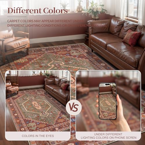 Ciicool 2x3ft Small Area Rug,Washable Boho Thin Mat for Entryway Kitchen - color: Terracotta/Green, size: 2' X 3' (Rectangular)