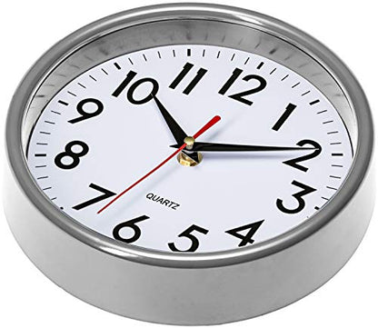 Bernhard Products Silver Wall Clock 8" Silent Non-Ticking Quality Quartz Battery Operated Clock for Home Kitchen Bedroom Bathroom Classroom Nursery Room Easy to Read - color: Silver