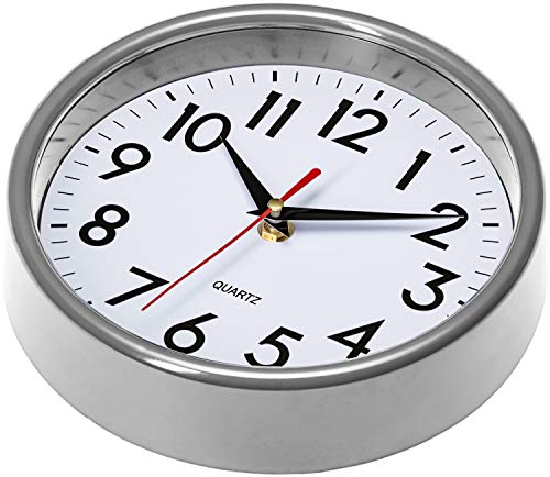 Bernhard Products Silver Wall Clock 8" Silent Non-Ticking Quality Quartz Battery Operated Clock for Home Kitchen Bedroom Bathroom Classroom Nursery Room Easy to Read - color: Silver