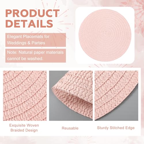 24 Pcs 13 in Round Woven Placemats Boho Charger,Pink,Classic - color: Pink, style: Classic