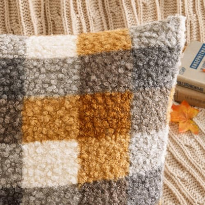 MIULEE Fall Plaid Pillow Covers Boucle Yellow Blue 18x18 Set of 2 - color: Yellow Blue, size: 18" x 18" (Pack of 2)