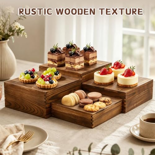 8 Pack Buffet Risers and Stands, Dessert Table Display Set with Mini Signs - color: Brown, size: 8 Pcs
