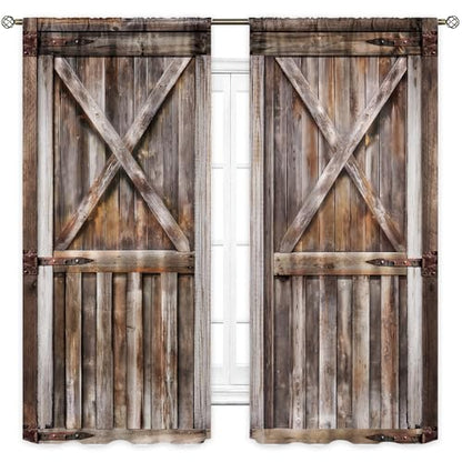 Rustic Barn Door Brown Wooden Farmhouse Living Room Bedroom Window Curtains - color: E-brown, size: 42"W x 63"L (Pack of 2)