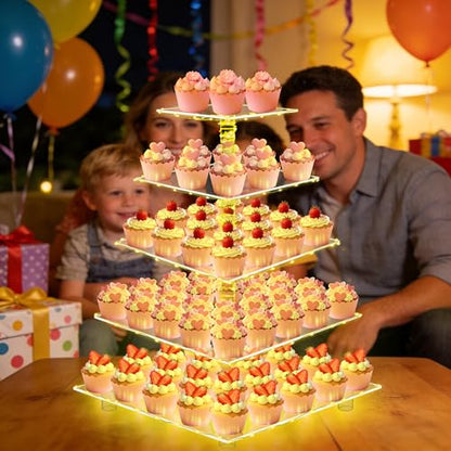 YestBuy 5 Tier Cupcake Stand for 60 Cupcakes with Yellow Lights - color: Yellow, size: 5 Tier Square