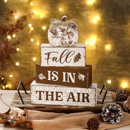 Yousoontic 4 Pcs Fall Pumpkin Figurines Set, Rustic Farmhouse Decor - style: Fall Rustic Pumpkin