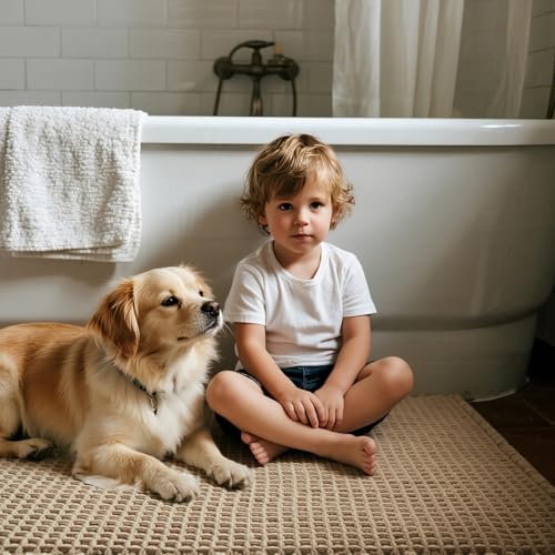 Triohero Waffle Bath Mat, Small Boho Bathroom Rugs Non Slip 16x24 Beige - color: Beige, size: 1'4" X 2' (Rectangular)