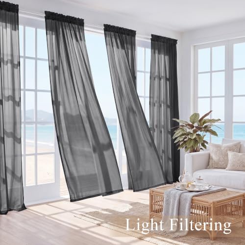PONY DANCE 4 Panels Sheer Curtains 96 Inches Long, Black, W 42" x L 96" - color: Black, size: 42"W x 96"L (Pack of 4)