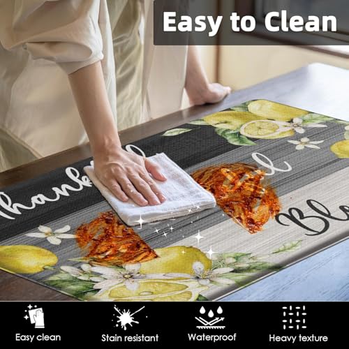 Arttown Anti-Fatigue Kitchen Rug Set of 2, Waterproof Non-Slip, Lemon - color: Lemon Wood, size: 17.3 x 47 inch + 17.3 x 29 in