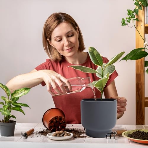 Grey Ceramic Plant Pots - Succulent Flower Small Planter, Pot for Indoor Outdoor Garden Plants with Drainage Holes - Plants Not Included 4.33 X4.33 Inch - color: Gray