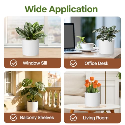 GARDIFE 3 Pack Cylinder Planter Set 10/9/8 Inch White Indoor Plant Pots - color: White