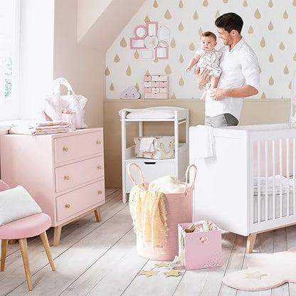 Laundry Hamper Basket, Woven Cotton Rope Blanket Basket, Nursery Storage - color: Light Pink, size: 15"D x 18"H