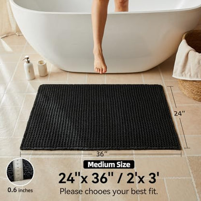 Triohero Black Waffle Bath Mat, Boho Bathroom Rugs Non Slip Washable, 24x36 - color: Black, size: 2' X 3' (Rectangular)