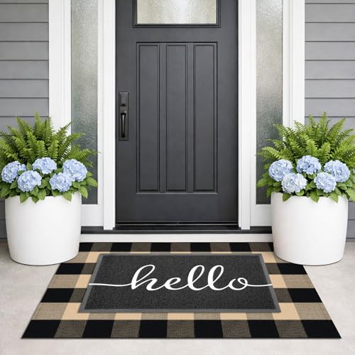 KILOCOCO Buffalo Plaid Checkered Rug 27.5x43 in Brown Black Front Door Rug - color: Brown and Black, size: 2'4" x 3'7" (Rectangular)