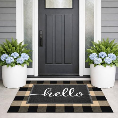 KILOCOCO Buffalo Plaid Checkered Rug 27.5x43 in Brown Black Front Door Rug - color: Brown and Black, size: 2'4" x 3'7" (Rectangular)