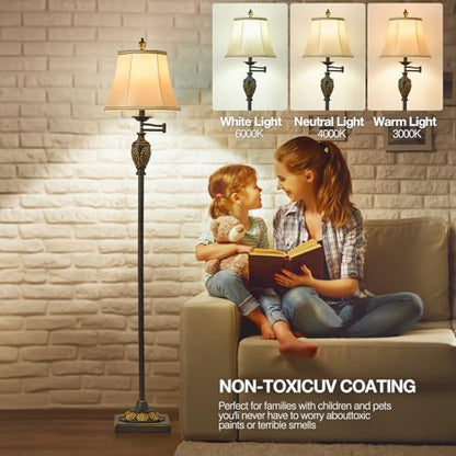 Traditional Floor Lamp with 350° Swing Arm,3 Color Temperatures,Black Gold - color: Black Gold-11