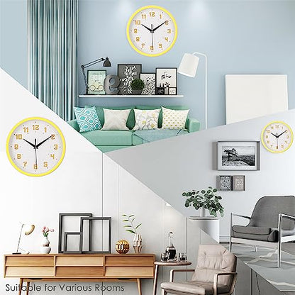Topkey Silent Round Wall Clock Kitchen 9 Inch Modern Style Non-Ticking Decorative Bedroom Office Study Room Kitchen Wall Clock- Lemon Yellow - color: Lemon Yellow