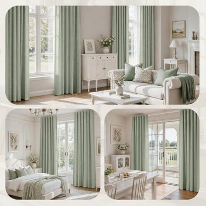 HOMEIDEAS 100% Blackout Sage Green Faux Linen Curtains 63''L 2 Panels - color: Sage Green, size: 52"W x 63"L (Pack of 2)