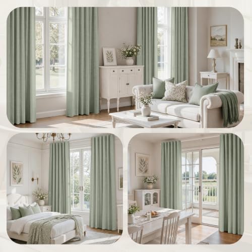 HOMEIDEAS 100% Blackout Sage Green Faux Linen Curtains 84''L 2 Panels - color: Sage Green, size: 52"W x 84"L (Pack of 2)