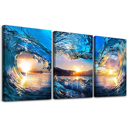DZRWUBHS Large Size Canvas Wall Art For Living Room, Office, Bedroom - Blue Sea View, Ocean Waves - 20" X 28" - 3 Piece - color: Ocean Waves Paintings, size: 20x28inches*3pcs