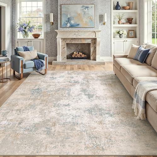 HUGEAR 9x12 Beige Blue Abstract Washable Area Rug for Living Room - color: Beige/Blue, size: 9' x 12' (Rectangular)