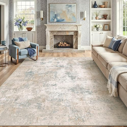 HUGEAR 9x12 Beige Blue Abstract Washable Area Rug for Living Room - color: Beige/Blue, size: 9' x 12' (Rectangular)