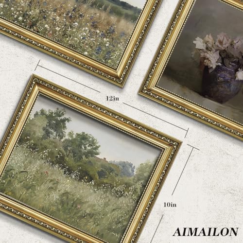 AIMAILON Framework Spring Wildflower Pattern, Impressionist Style 10x12 - color: Green Countryside Scenery, size: 12"L x 10"W