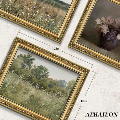AIMAILON Framework Spring Wildflower Pattern, Impressionist Style 10x12 - color: Green Countryside Scenery, size: 12"L x 10"W