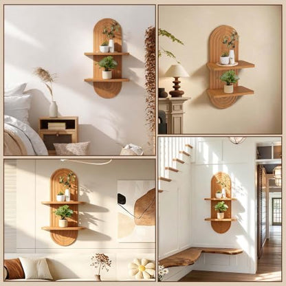 22x11.8Inch Boho Wall Decor, Mid Century Modern Wood Wall Shelf,Light Brown - color: Light Brown