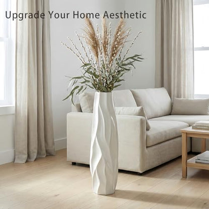 White Tall Ceramic Floor Vase, 28 Inch, Pleated Wave Design - color: Shape 1, size: 28 Inch