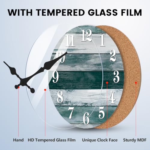 Small Wall Clock, Farmhouse Coastal Wood Clocks Battery Operated - color: Green, size: 10 Inch