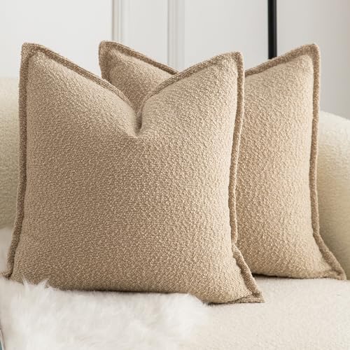 MANDIOO Pack of 2 Decorative Throw Pillow Covers Accent Solid Woven Textured Cushion Covers Pillow Cases Bedroom Living Room Sofa Home 22 x 22 Inch Camel - color: Camel, size: 22" x 22" (Pack of 2)