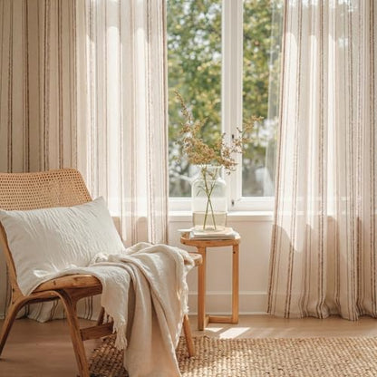 MYSKY HOME Farmhouse Striped Linen Curtains for Bedroom 52x63,2 Panels - color: Taupe, size: 52"W x 63"L (Pack of 2)