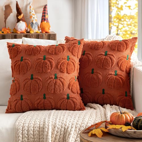 MIULEE Fall Pumpkin Pillow Covers Fall Decor Rust Green Stem 18x18 - color: Rust Green Stem, size: 18" x 18" (Pack of 2)