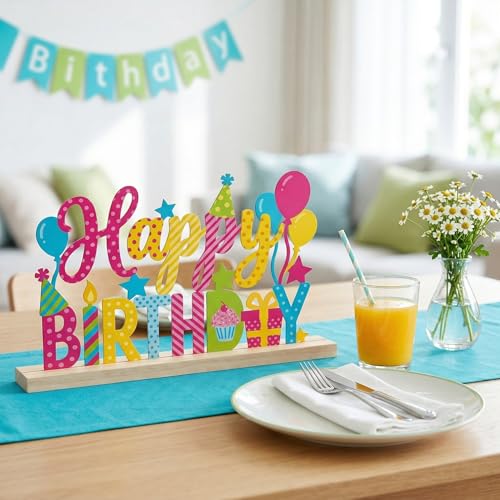 Happy Birthday Table Decor Centerpiece, Birthday Metal Table Sign - style: Happy Birthday
