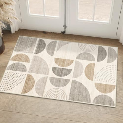 MUJOO Boho Small Rug Washable,2x3 Area Rugs Non Slip Modern Abstract - color: Beige and Cream, size: 2' x 3' (Rectangular)