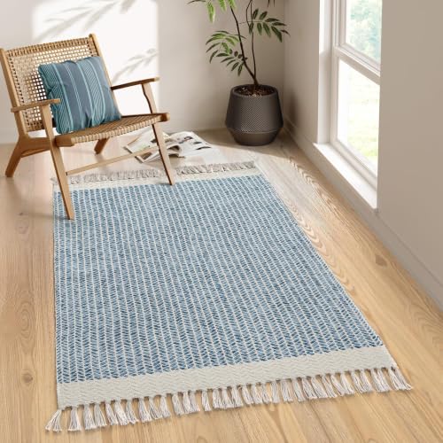 Lahome Boho Bathroom Rugs, 3x5 Washable Area Rug for Kitchen Bedroom Entry - color: Blue/Multi, size: 3' x 5' (Rectangular)