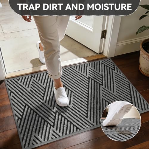 Door Mat Outside Entrance Non-Slip Dirt Resistant Grey 24"x35" - color: Grey, size: 24"x35"