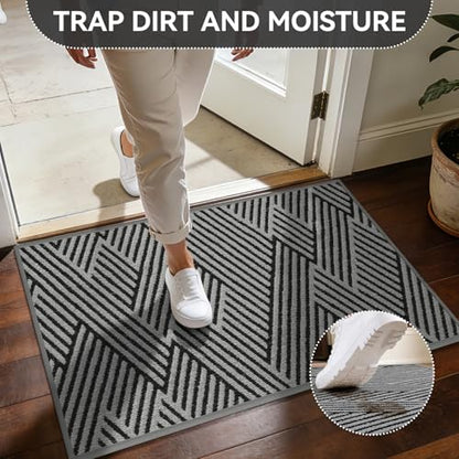 Door Mat Outside Entrance Non-Slip Dirt Resistant Grey 24"x35" - color: Grey, size: 24"x35"
