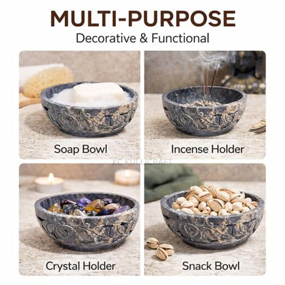 Marble Soapstone Smudge Pot Stone Bowl, 5 Inch